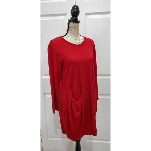 NICHE NILGAN DERMAN Red Tunic Dress Pocket Stretch Rayon Blend Large - Picture 3 of 5